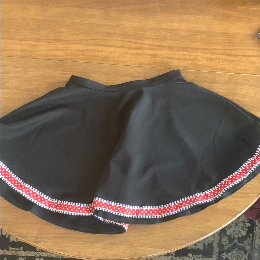 Black Skirt with Red and White  Polkadot Trim